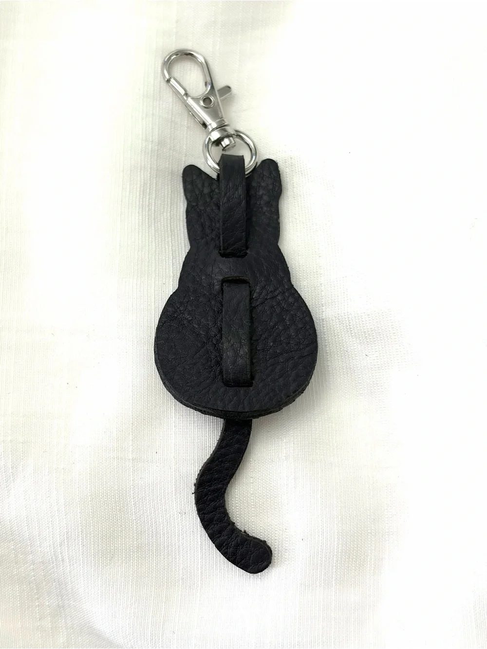 Upcycled COACH Black Cat Leather Keychain Charm